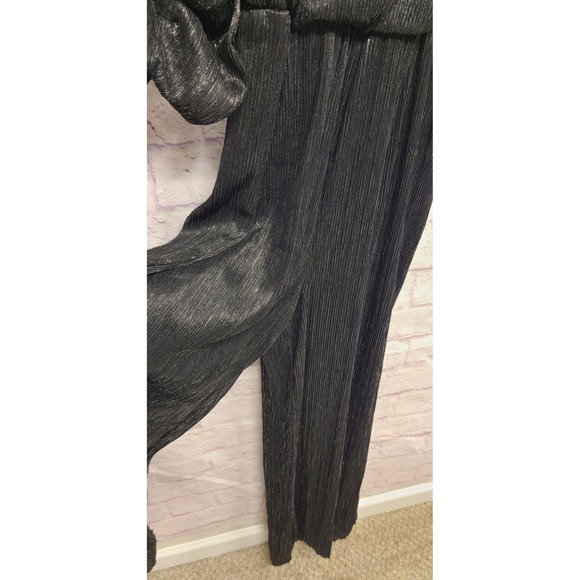 Vince Camuto Black Metallic Ribbed Puff Sleeve Jumpsuit Women's Size S - Picture 5 of 12
